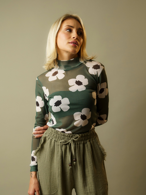 Blusa Tule Estampada Verde