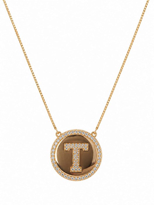 Colar Mandala Letra T Cravejada – Banho em Ouro Amarelo 18K