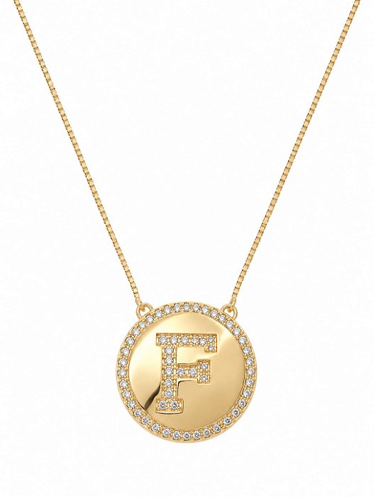 Colar Mandala Letra F Cravejada – Banho em Ouro Amarelo 18K