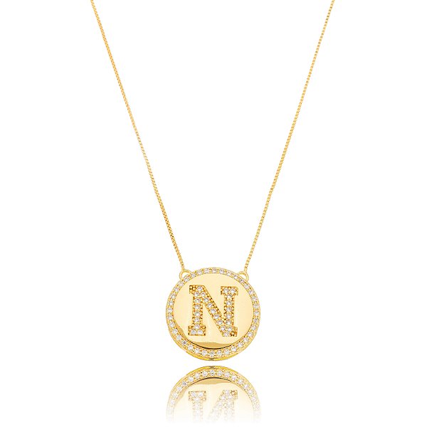 Colar Pingente Mandala Letra N Zircônia