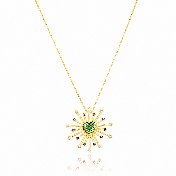 Colar Coração Micro Zircônia Esmeralda