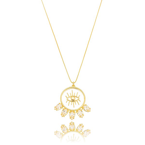 Colar Mandala Vidro Olho Com Cristais