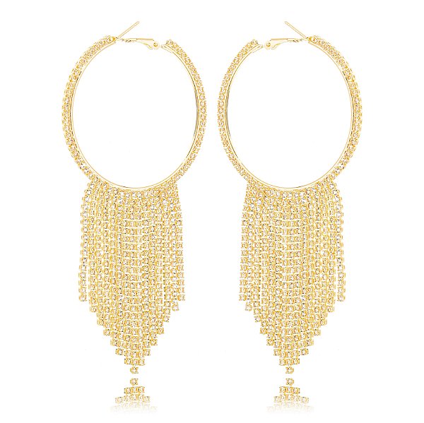 Brinco Argola Cravejada com Franja com Zircônias