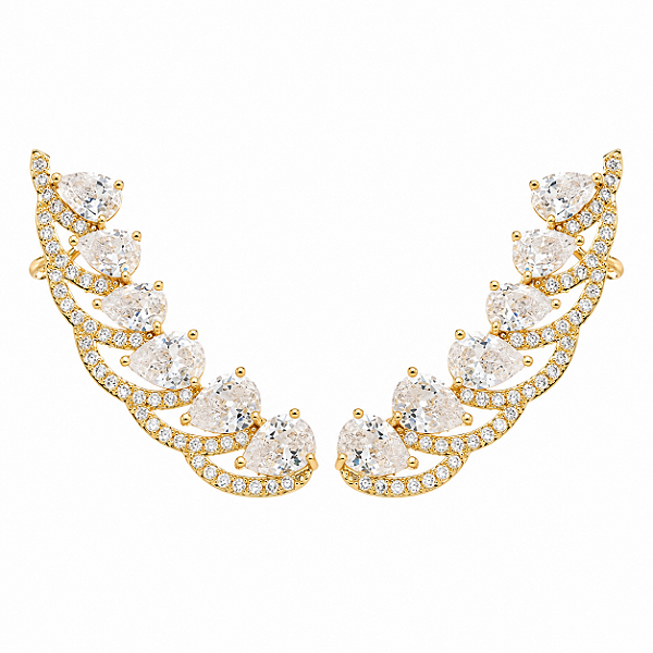 Brinco Ear Cuff Gota Cristal com Micro Zircônia Cravejada – Banho em Ouro Amarelo 18K