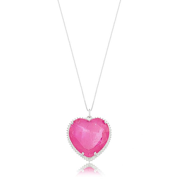Colar Coração Fusion - Ródio Branco Magenta