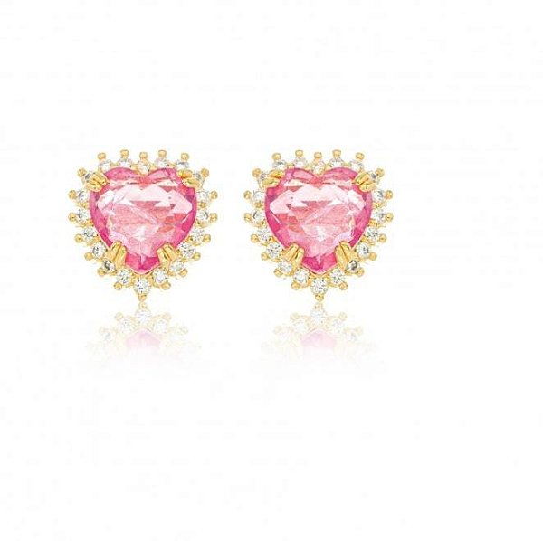 Brinco Coração Cravejado - Ouro Rosa