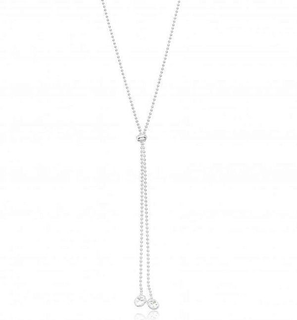 Colar Semijoia Gravata Corrente Cristal - Ródio Branco