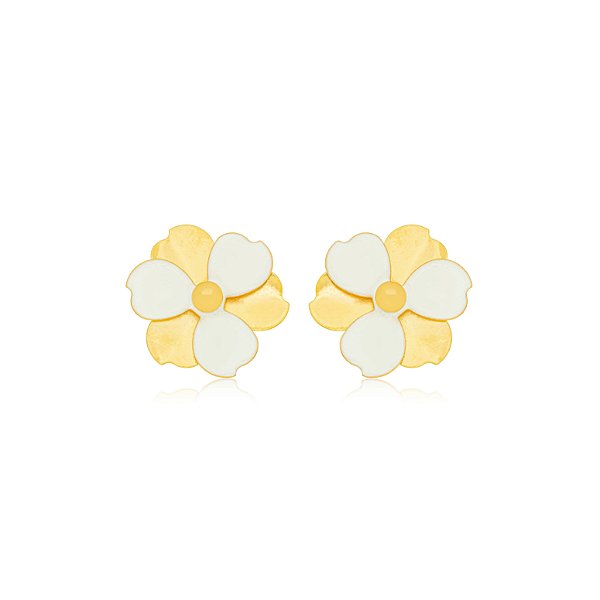 Brinco Semijoia Flor Esmaltado - Ouro
