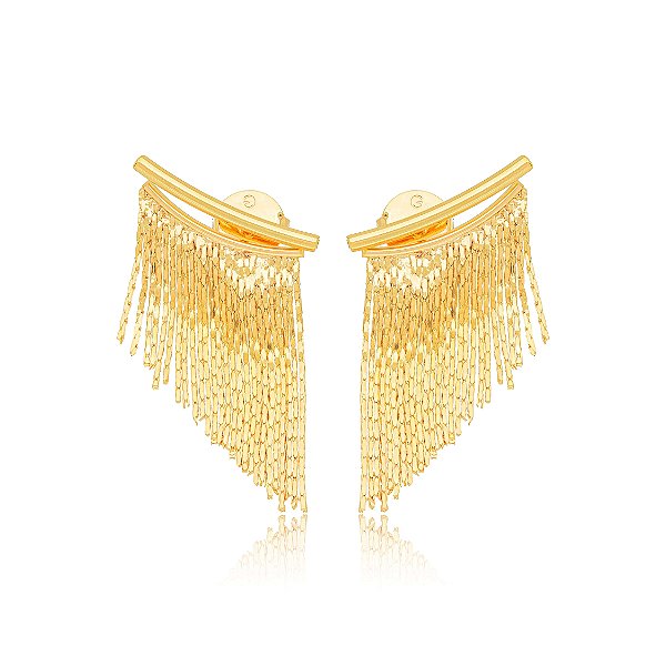 Brinco Semijoia Ear Jacket Franja - Ouro