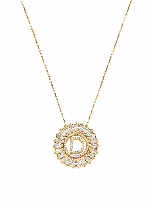 Colar Mandala Navete Letra D – Banho em Ouro Amarelo 18K