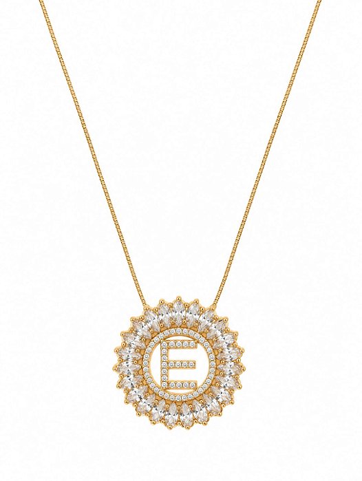 Colar Mandala Navete Letra E – Banho em Ouro Amarelo 18K