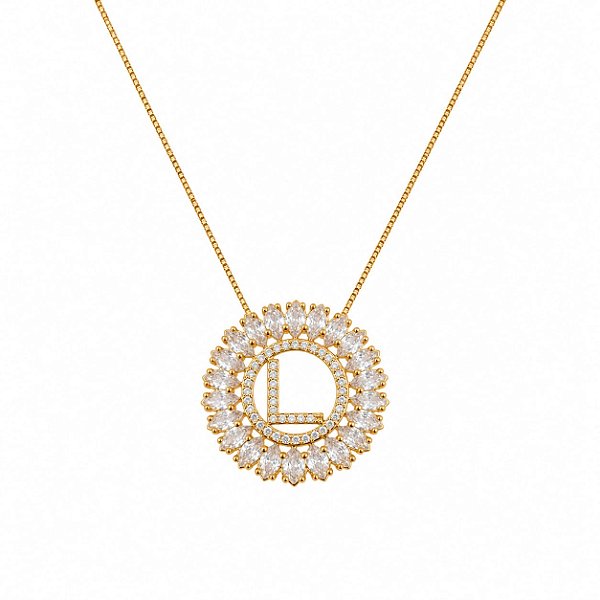 Colar Mandala Navete Letra L – Banho de Ouro