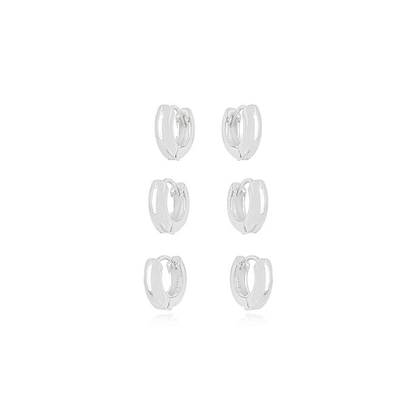 Brinco 3 Furos Argola Lisa - Ródio Branco