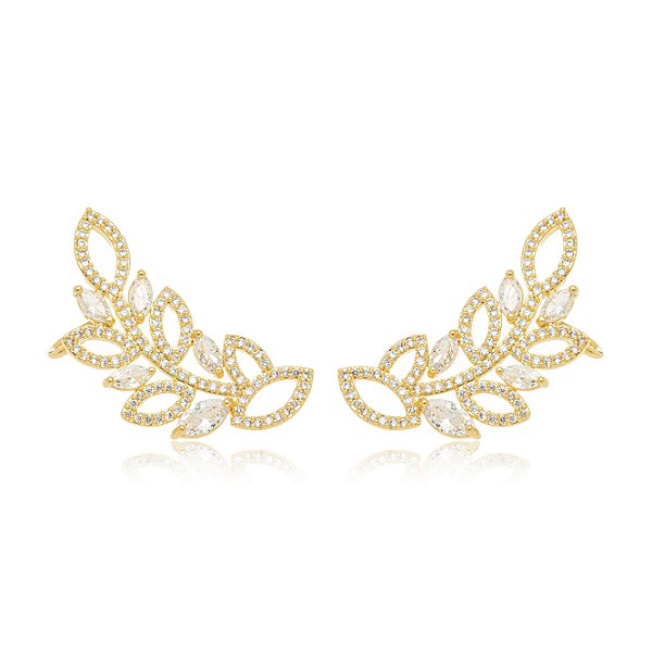 Brinco Ear Cuff Ramo  Cravejado - Ouro