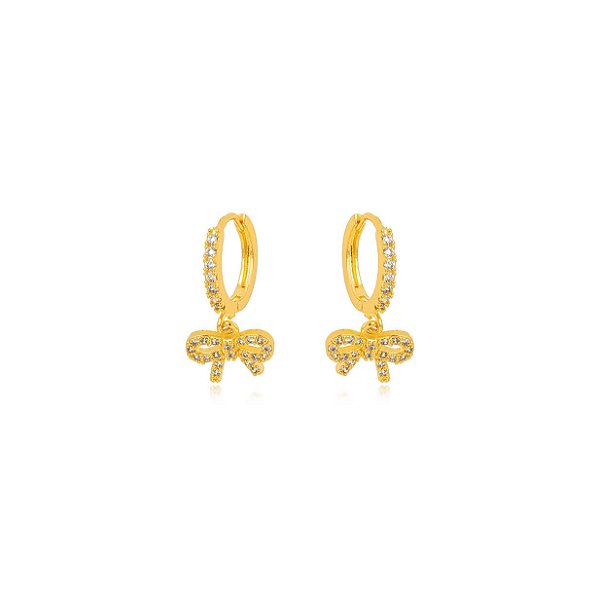 Brinco Argola Laço Zircônia - Ouro