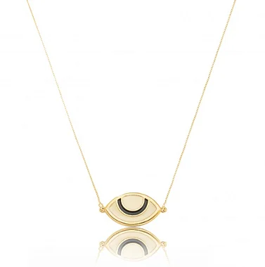 Colar Olho Esmaltado Preto e Branco - Ouro