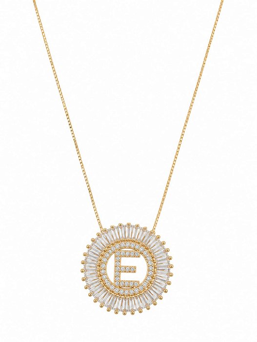 Colar Mandala Navete Letra E – Banho em Ouro Amarelo 18k