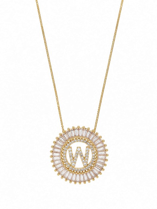 Colar Mandala Navete Letra W – Banho em Ouro Amarelo 18k