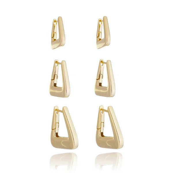 Brinco Trio Argola Triangular Click  - Ouro