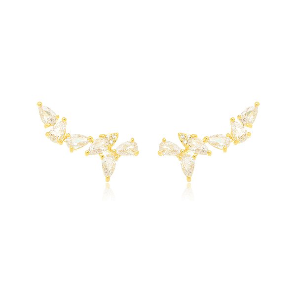 Brinco Ear Cuff Cristais - Ouro