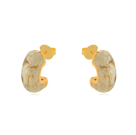 Brinco Meia Argola Esmaltada - Ouro Branco