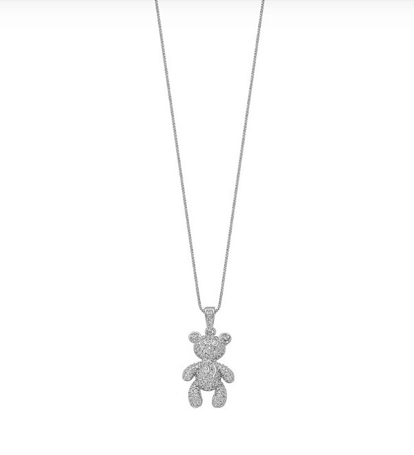 Colar Urso Micro Zircônia - Ródio Branco