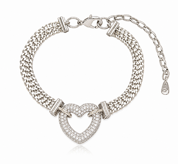 Pulseira Coração Micro Zircônia - Ródio Branco