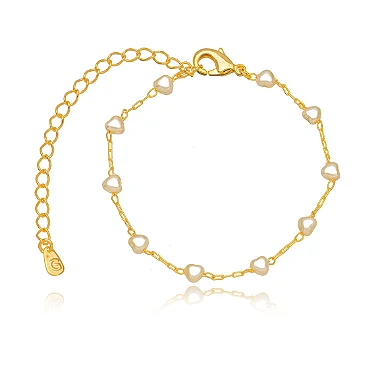 Pulseira Coração Pérola Lisa - Ouro