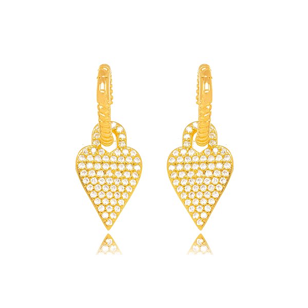 Brinco Argola Coração Micro Zircônia  - Ouro