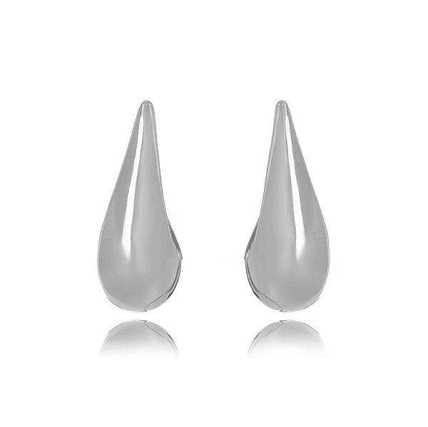 Brinco Ear Hook Gota - Ródio Branco