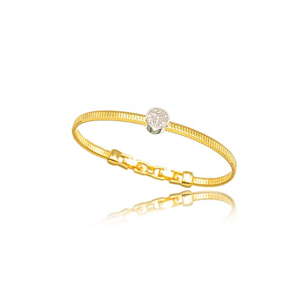 Bracelete Pingente Redondo Cravejado - Bicolor