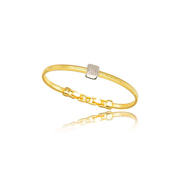 Bracelete Pingente Quadrado Cravejado  - Bicolor