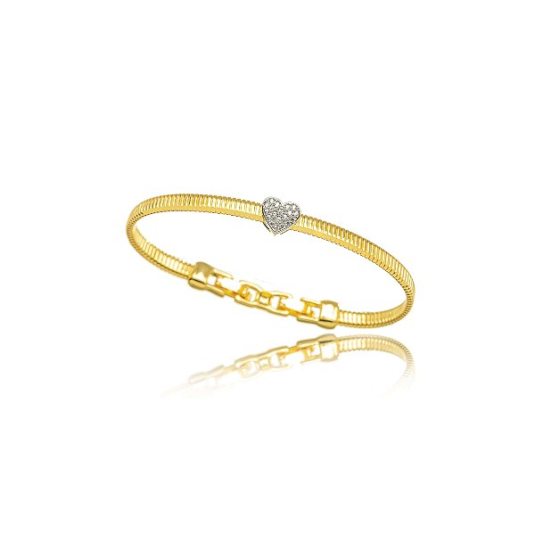 Bracelete Pingente Coração Cravejado  - Bicolor