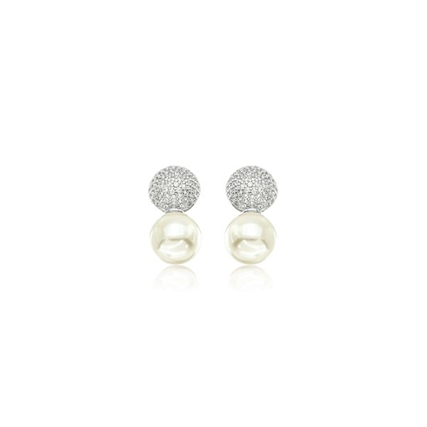Brinco Redondo Cravejado com Pérola - Ródio Branco