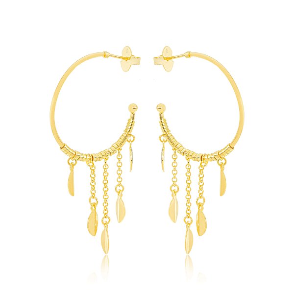 Brinco Argola com Pingente de Folhas - Ouro