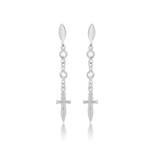Brinco Espada Cristal  - Ródio Branco