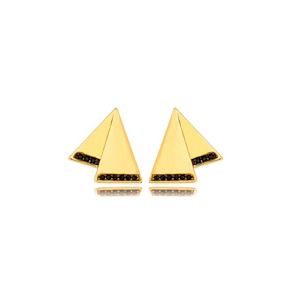 Brinco 2 Triângulos lisos com 1 Fileira Cravejada - Ouro
