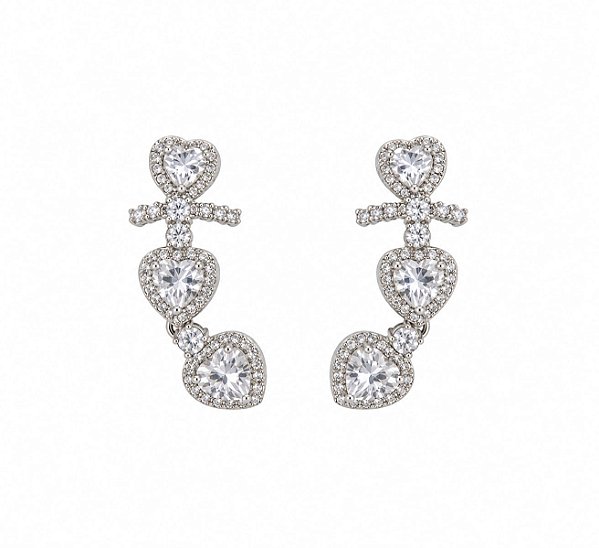 Brinco Ear Cuff Coração Cravejado - Ródio Branco