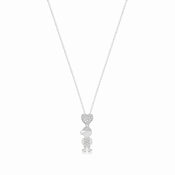 Colar Coração 1 Menino Cravejado - Ródio Branco