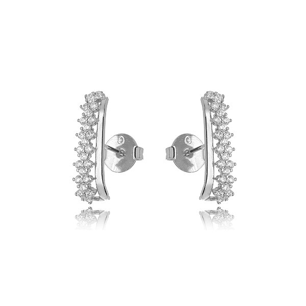 Brinco Ear Hook Cravejado - Ródio Branco