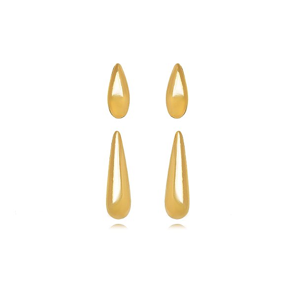 Brinco  Gota Duplo Liso - Ouro