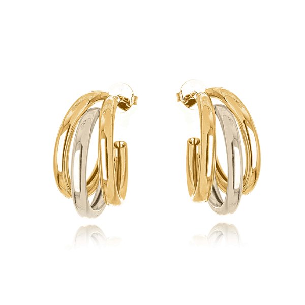 Brinco Argola Fileiras Bicolor - Ouro
