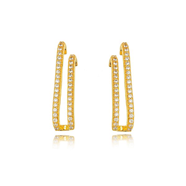 Brinco Ear Hook Fileiras Micro Zircônia - Ouro