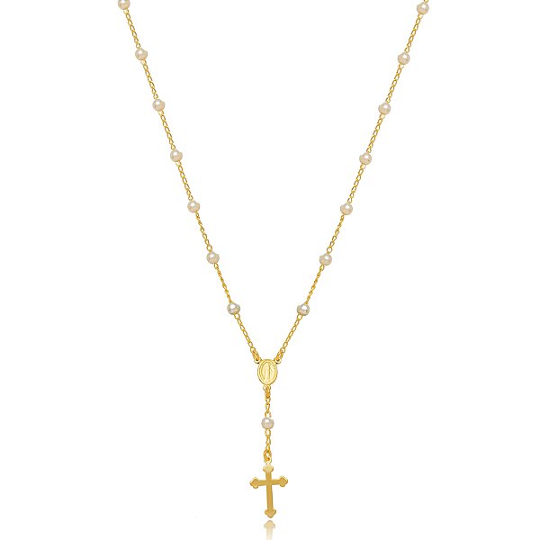 Colar  Religioso Terço Pérola - Ouro