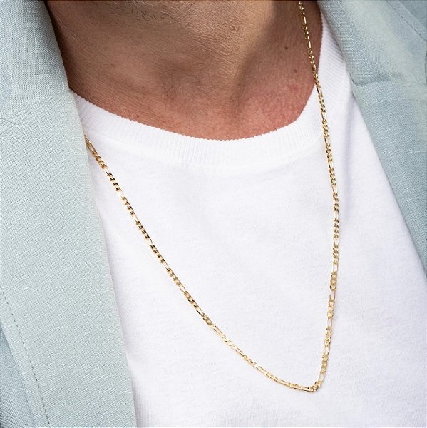 Colar Masculino Elo 3x1 Liso - Ouro