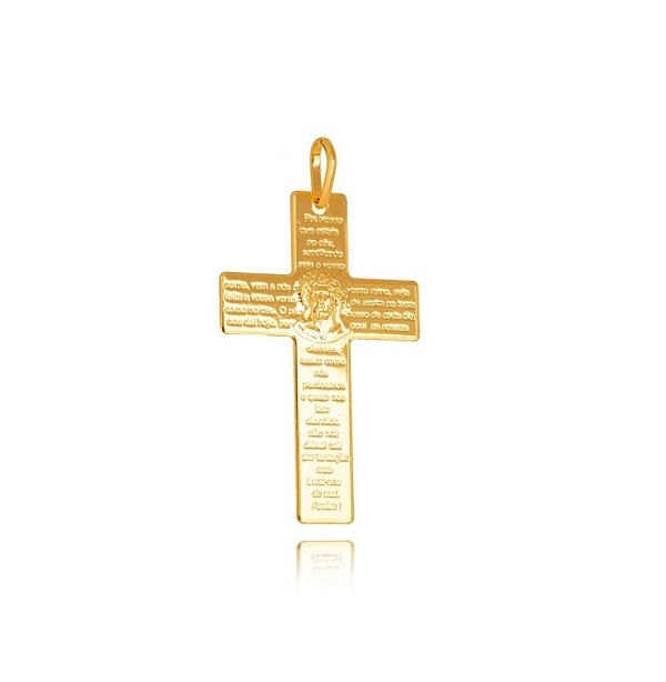 Pingente Masculino Cruz Jesus Lisa - Ouro