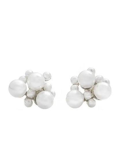 Brinco Pérolas Contemporânea - Ródio Branco