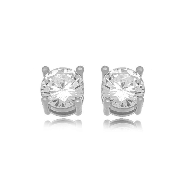 Brinco Ponto de Luz Cristal  8mm- Ródio Branco