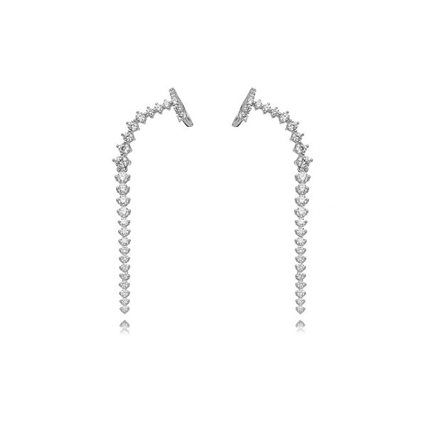 Brinco Ear Line Cristais - Ródio Branco