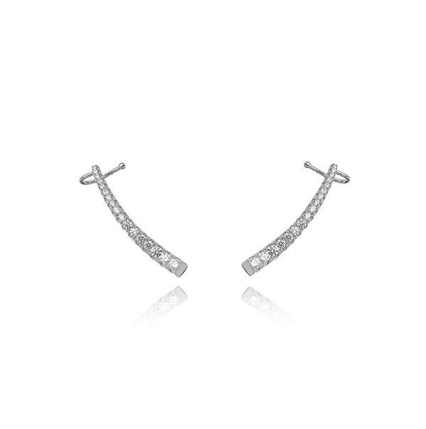 Brinco Ear Cuff Cristais - Ródio Branco